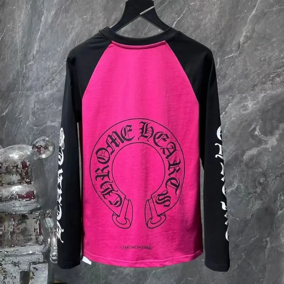 Chrome Hearts CH Cross Pink & Black Long Sleeve T-Shirt