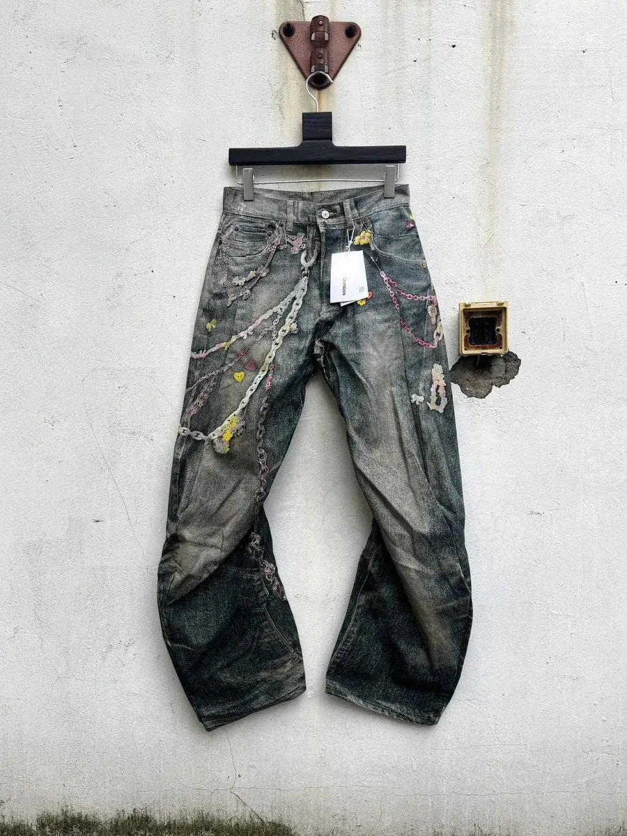 Custom Distressed Denim Jeans with Embellishments