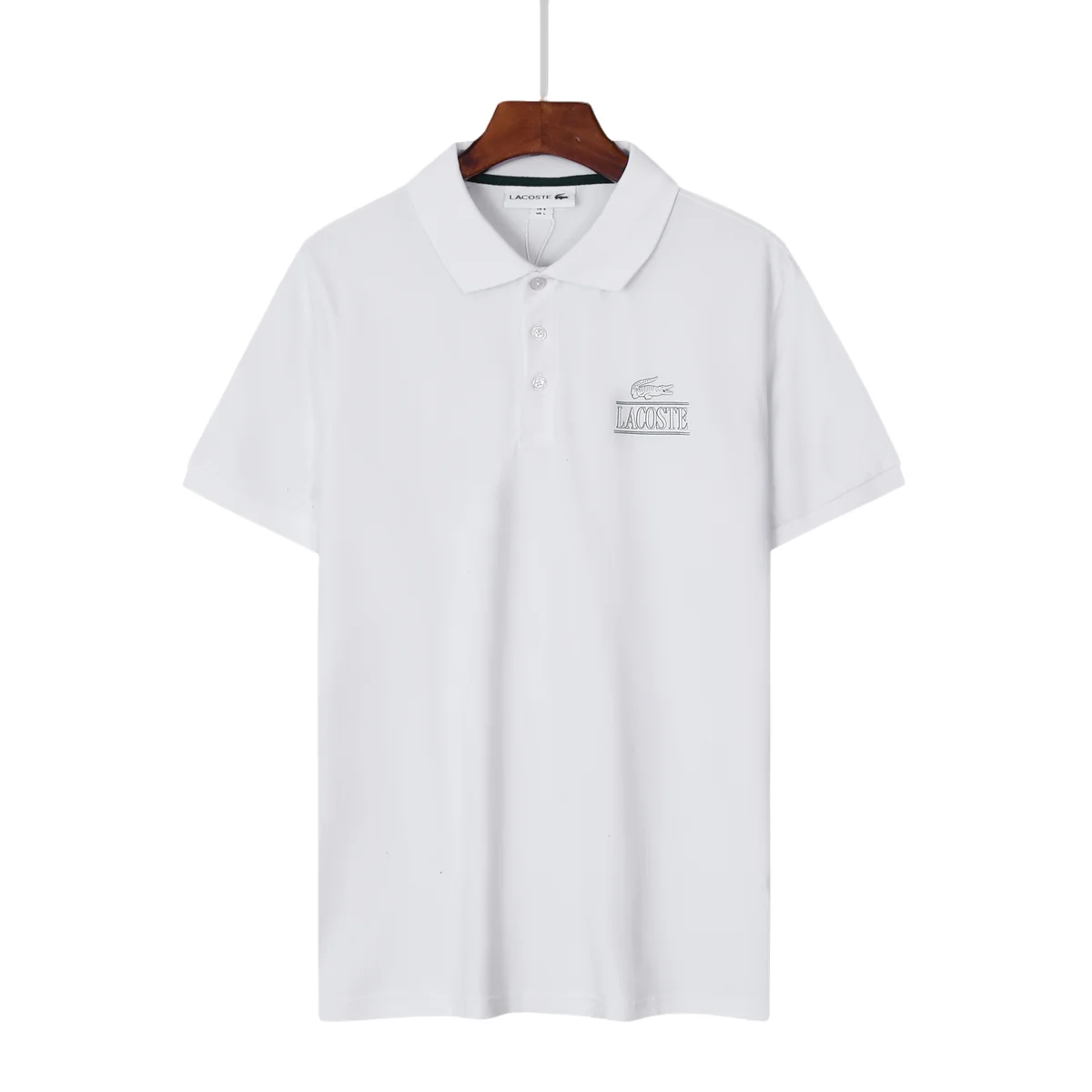 Lacoste White Crocodile Embroidery Polo Shirt