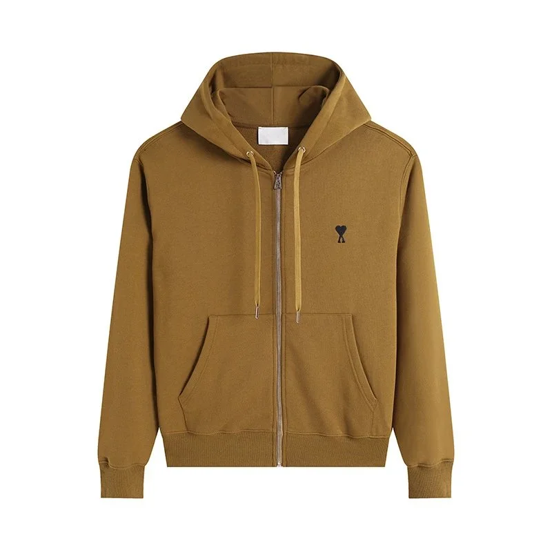 Ami Paris Hoodie Brown Cotton Zip-Up Jacket