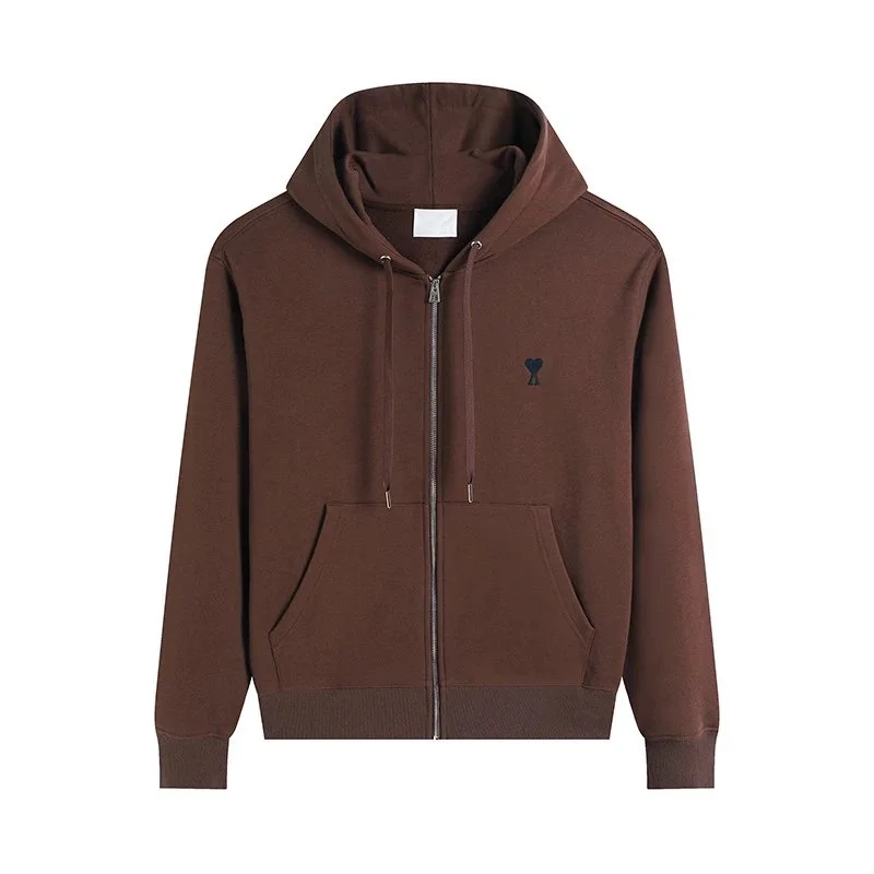 Ami Paris Brown Hoodie with Embroidered Logo