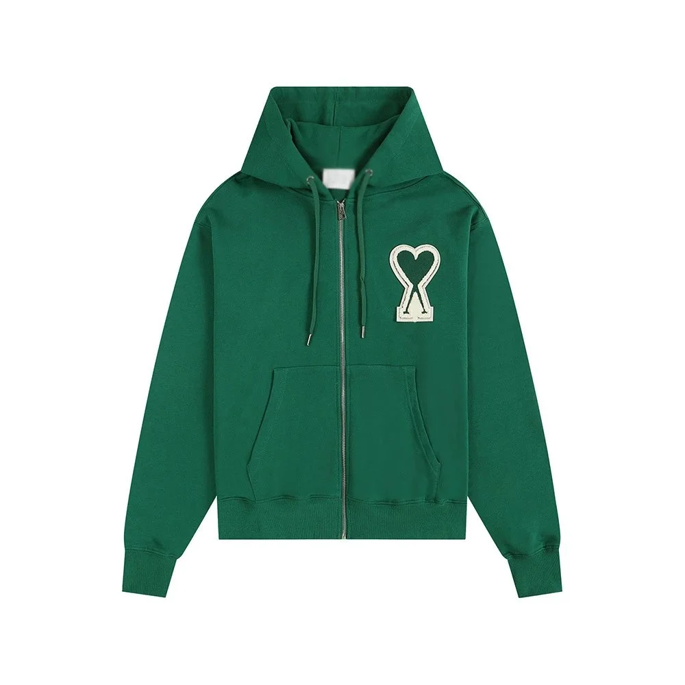 Ami Paris Ami-23-03 Green Zip-Up Hoodie