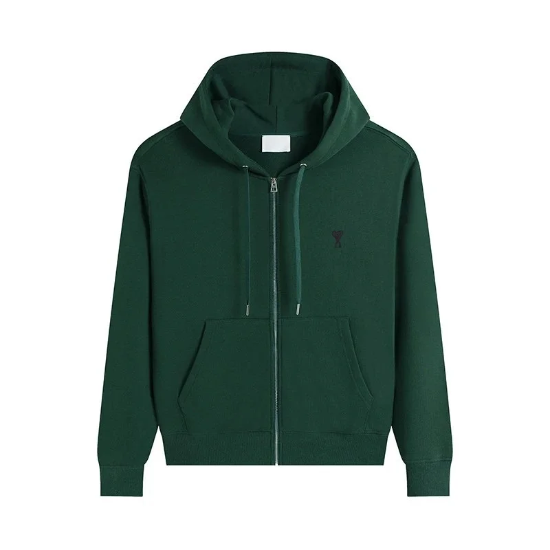 Ami Paris Green Ami de Coeur Zip-Up Hoodie