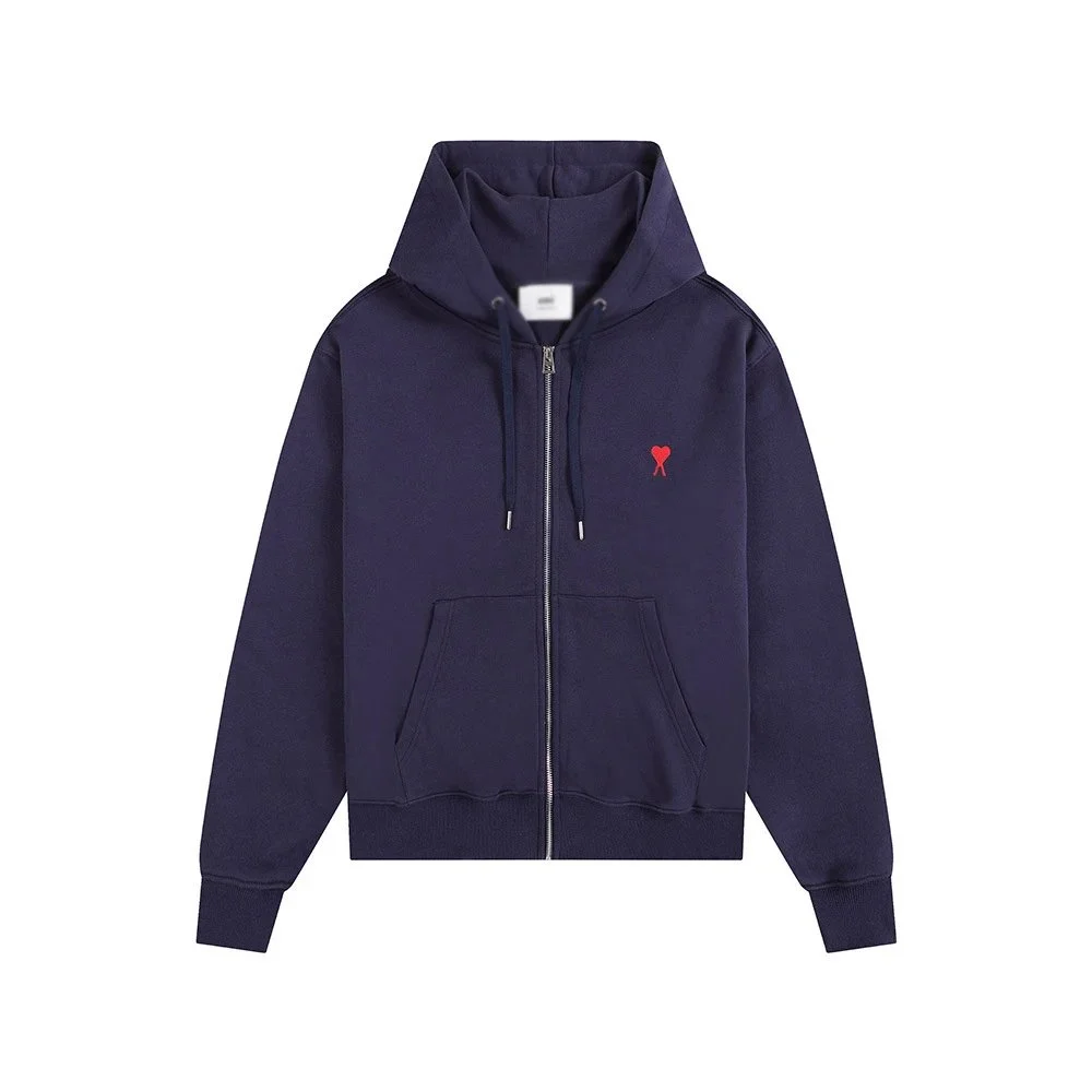 Ami Paris Ami-23-03 Navy Hoodie with Red Heart Logo