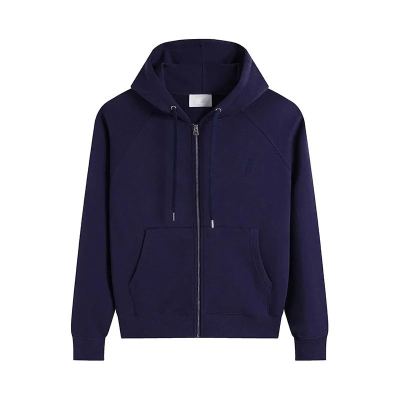Ami Paris Navy Blue Zip-Up Hoodie