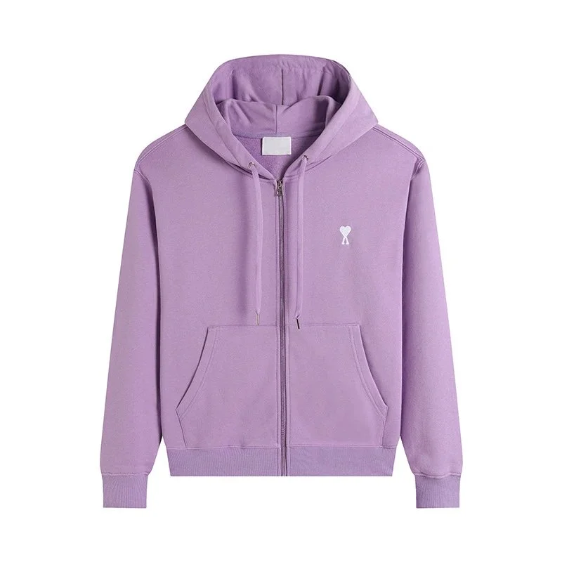 Ami Paris Lilac AMI Logo Zip-Up Hoodie