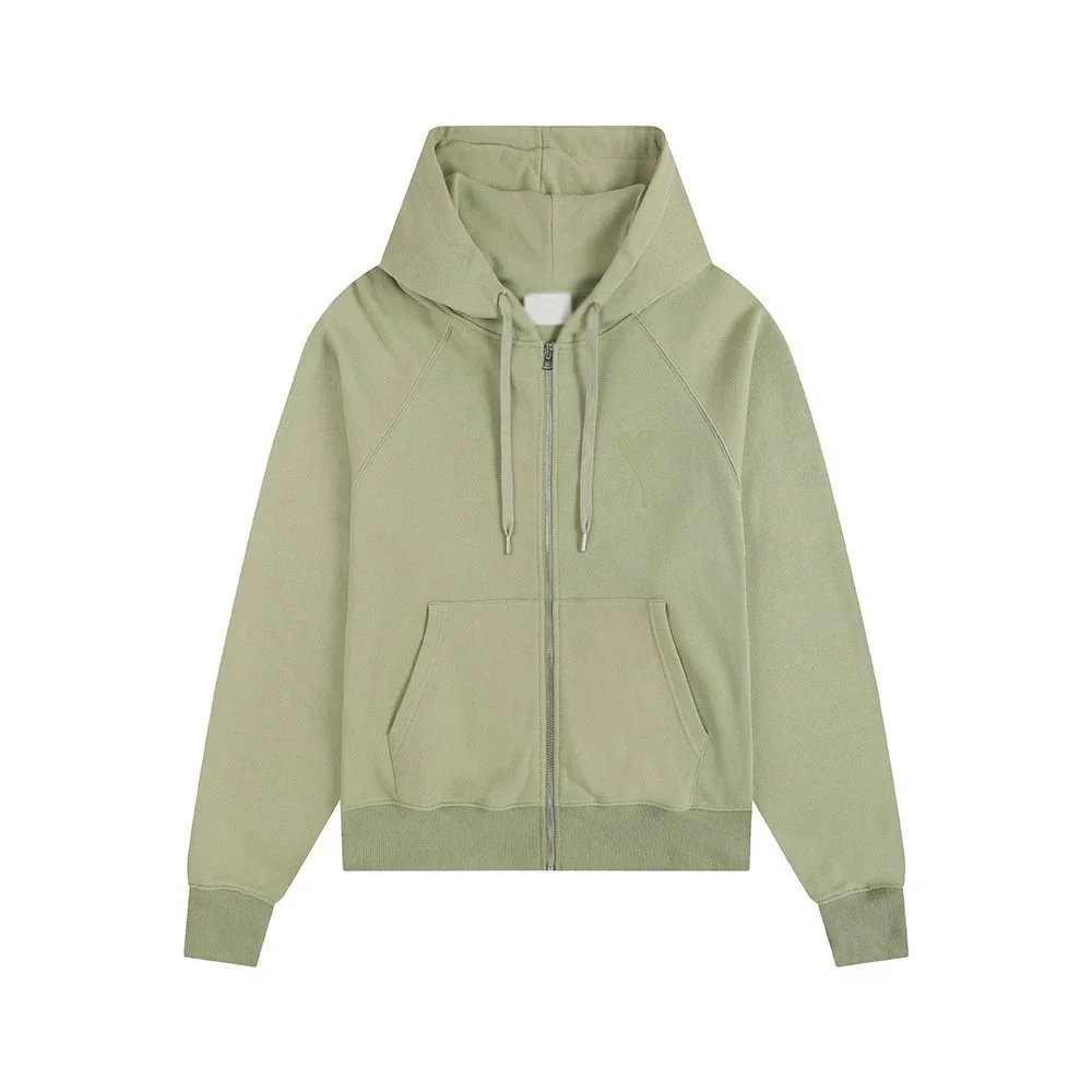 Ami Paris Olive Green Zip-Up Hoodie