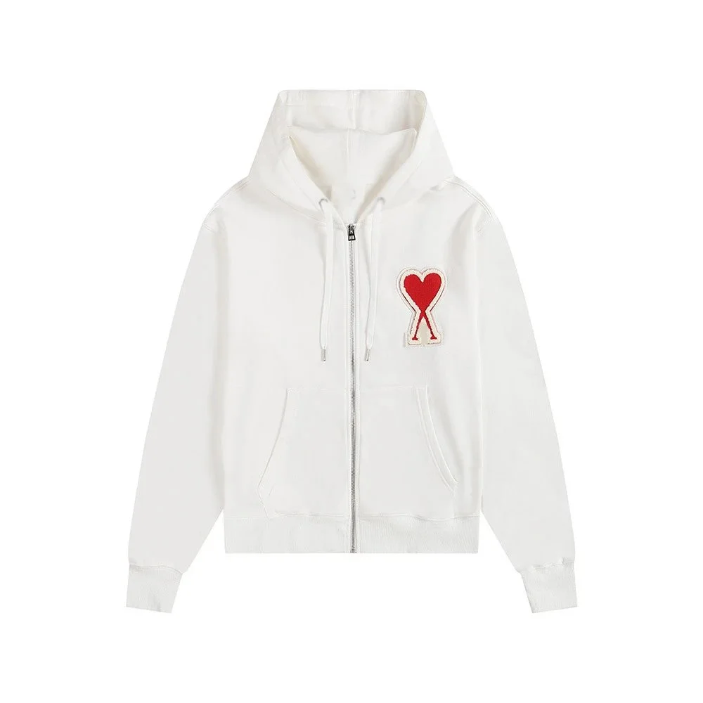 Ami Paris Ami de Coeur White Zip-Up Hoodie