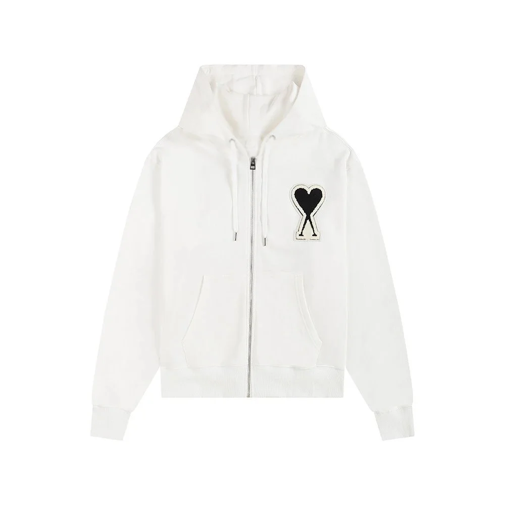 Ami Paris White Heart Zip-Up Hoodie