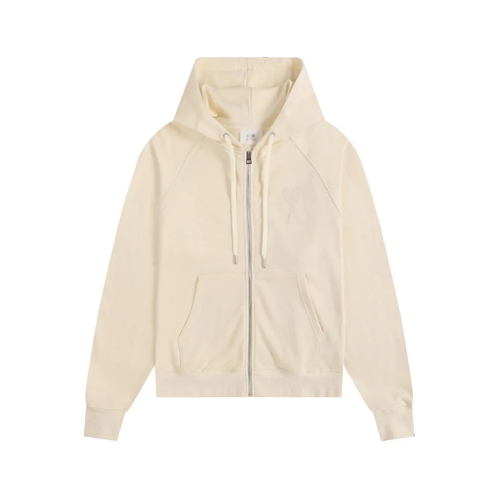 Ami Cream Heart Zip-Up Hoodie