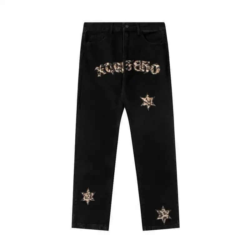 Black Leopard Print Star Jeans