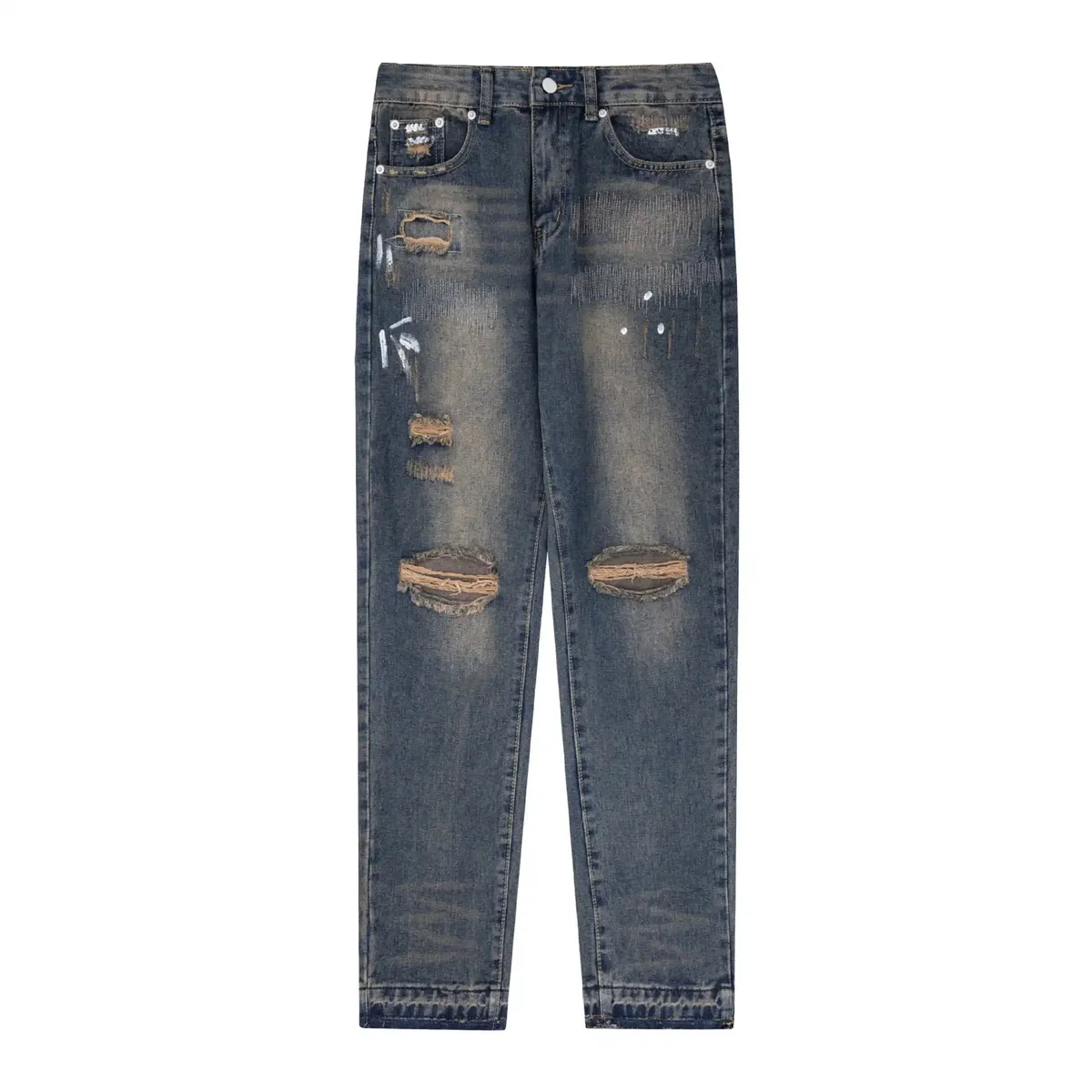 Distressed Denim Jeans Dark Wash Men's Bottoms