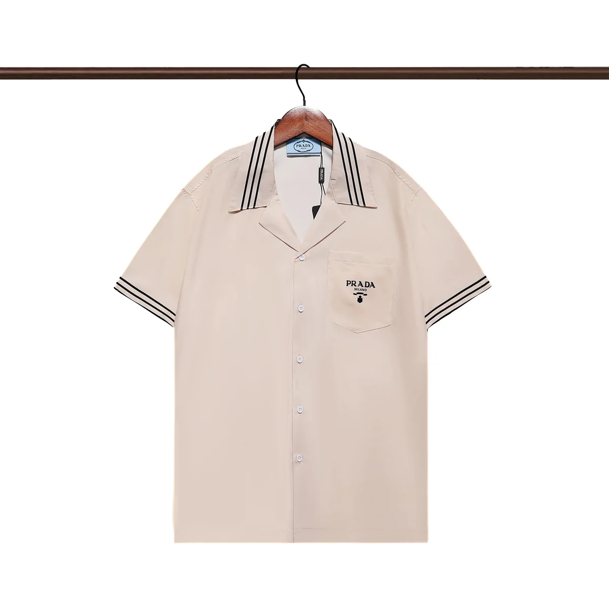 Prada Beige Striped Sleeve Short-Sleeve Shirt