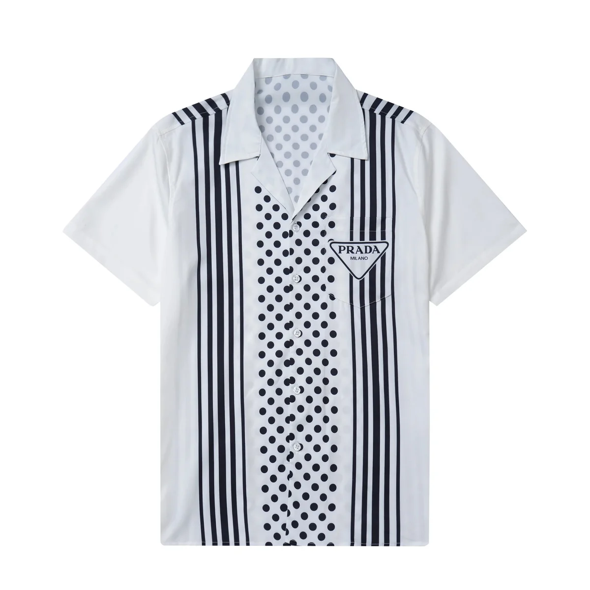Prada 03 White & Black Striped & Polka Dot Short Sleeve Shirt