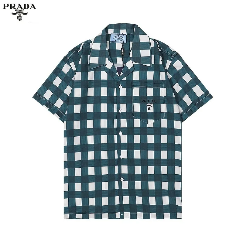 Prada Green & White Gingham Short Sleeve Shirt