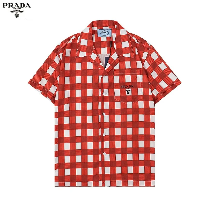 Prada Red & White Gingham Short Sleeve Shirt