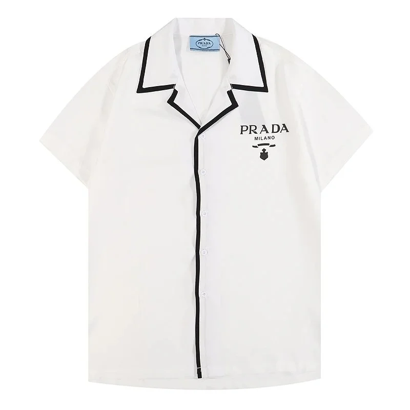 Prada White & Black Logo Short Sleeve Shirt