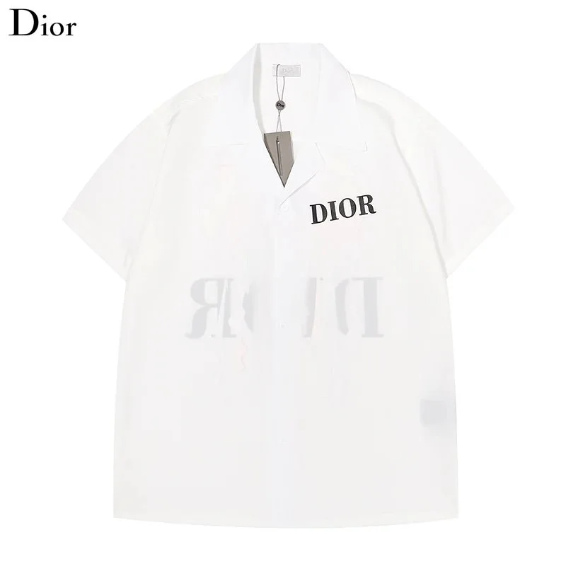 Dior White Logo Embroidered Short-Sleeve Shirt