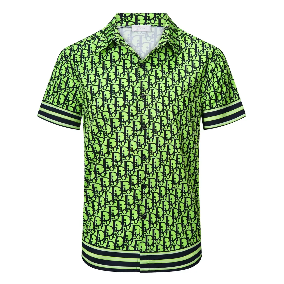 Dior Classic Logo Green Print Short-Sleeve Shirt