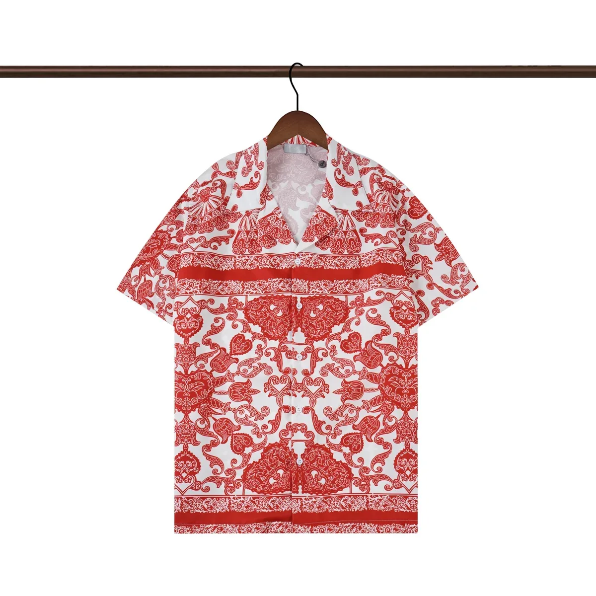 Printed Short Sleeve Shirt Red Floral Casual Top
