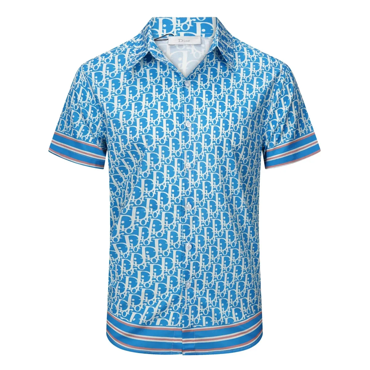 Dior Classic Logo Blue & White Short-Sleeve Shirt