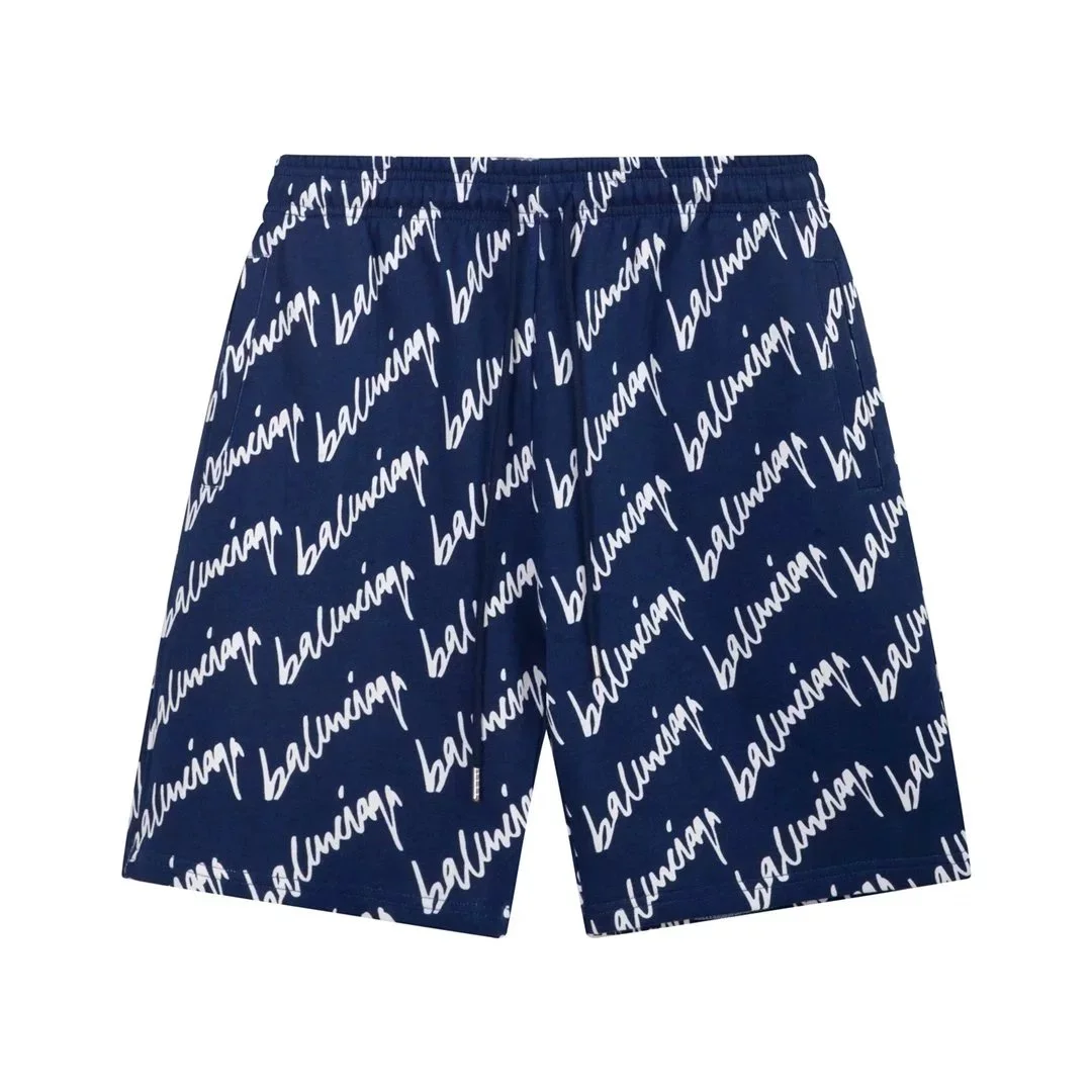 Balenciaga All Over Logo Navy Blue Shorts