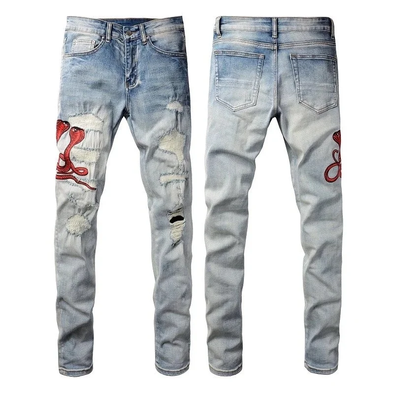 Other Light Blue Snake Embroidery Jeans Blue - 1