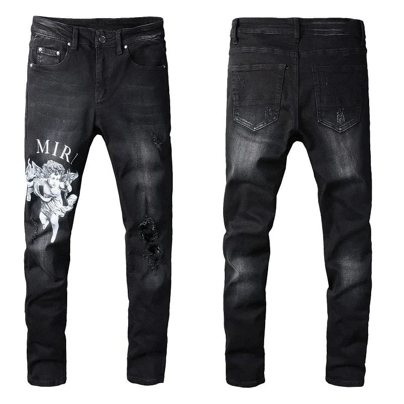 Black 'MIR!' Jeans with Angel Print