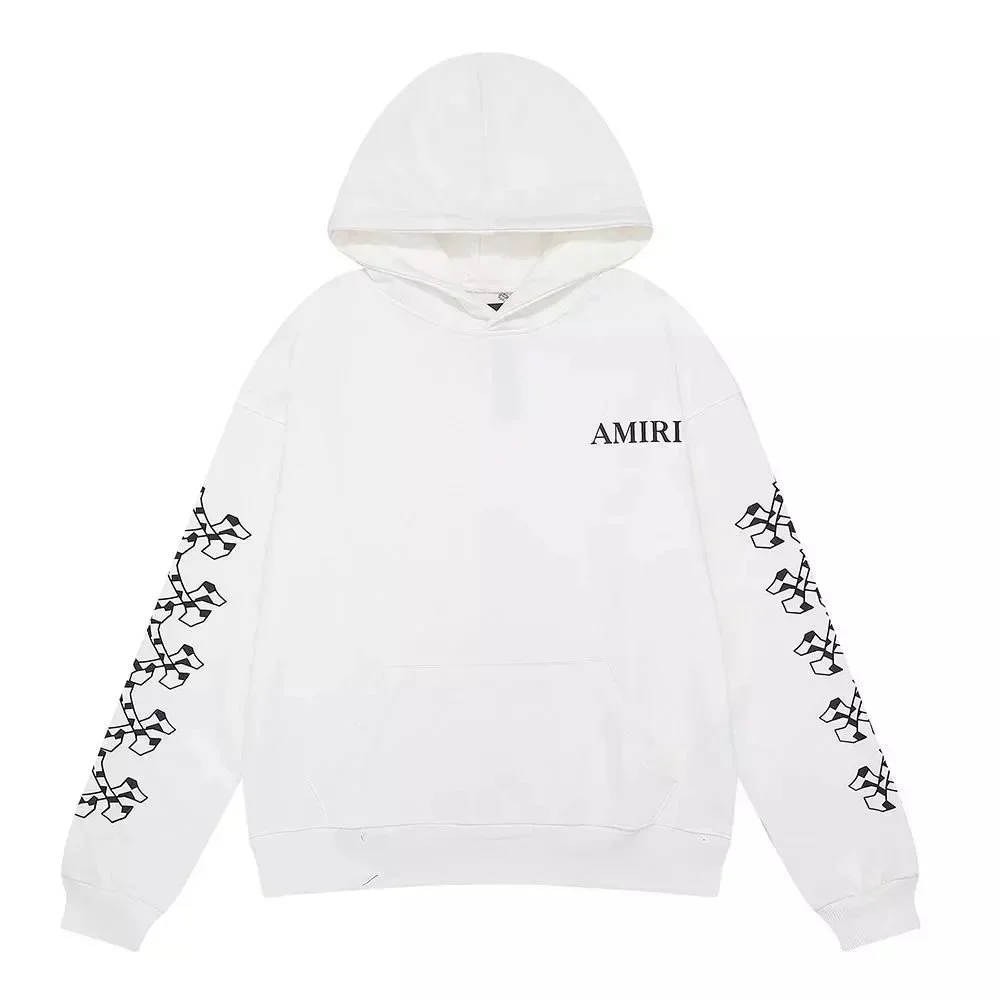 Amiri White Checkered Sleeve Hoodie