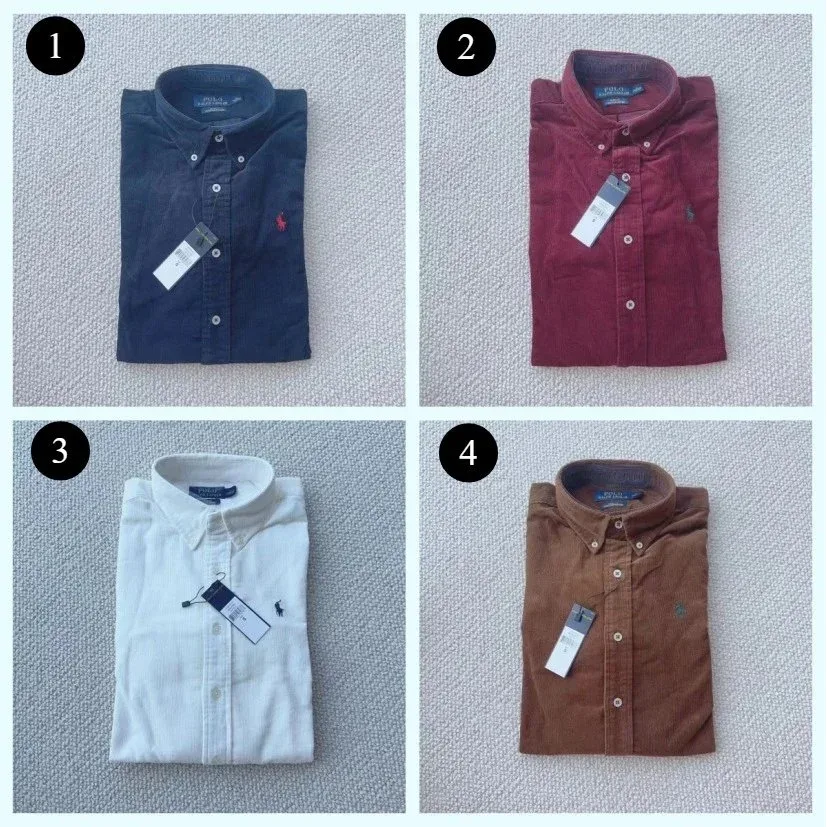 Ralph Lauren Corduroy Long Sleeve Shirt in Navy, Red, White, Brown