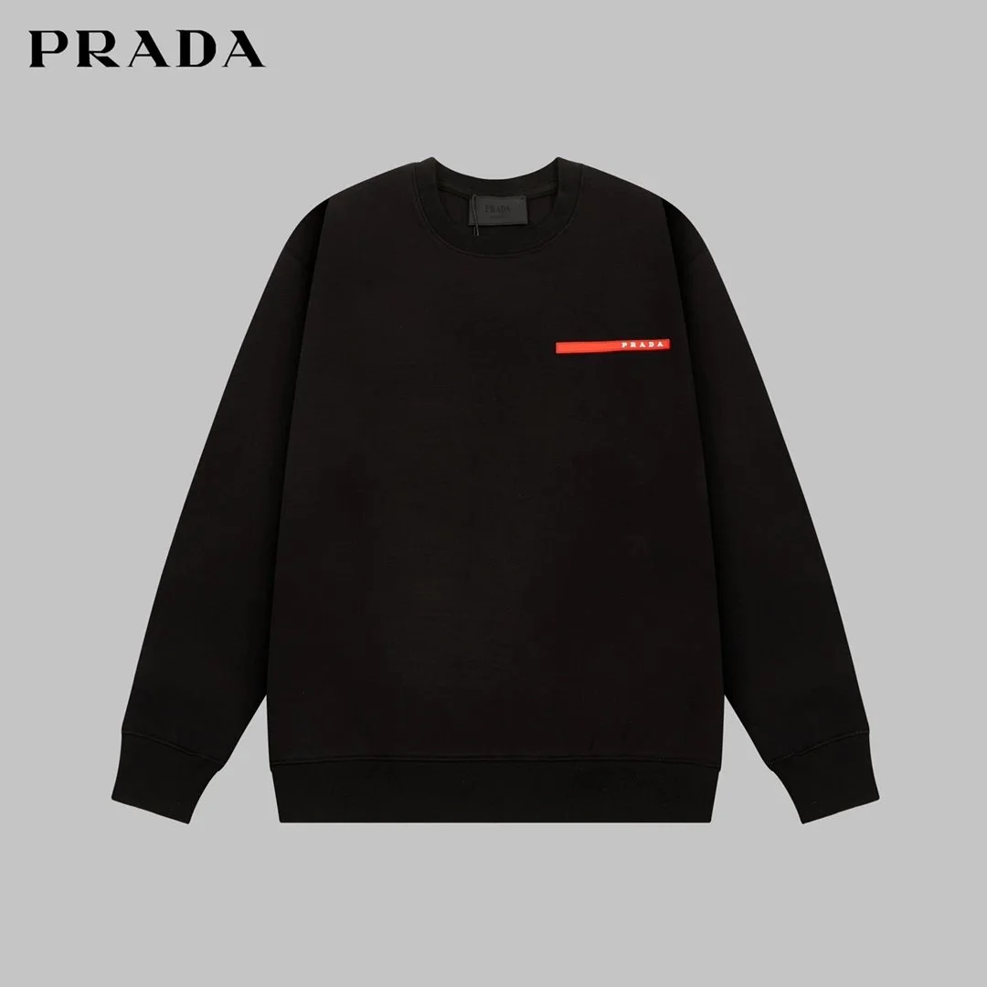 Prada Black Red Logo Crewneck Sweatshirt