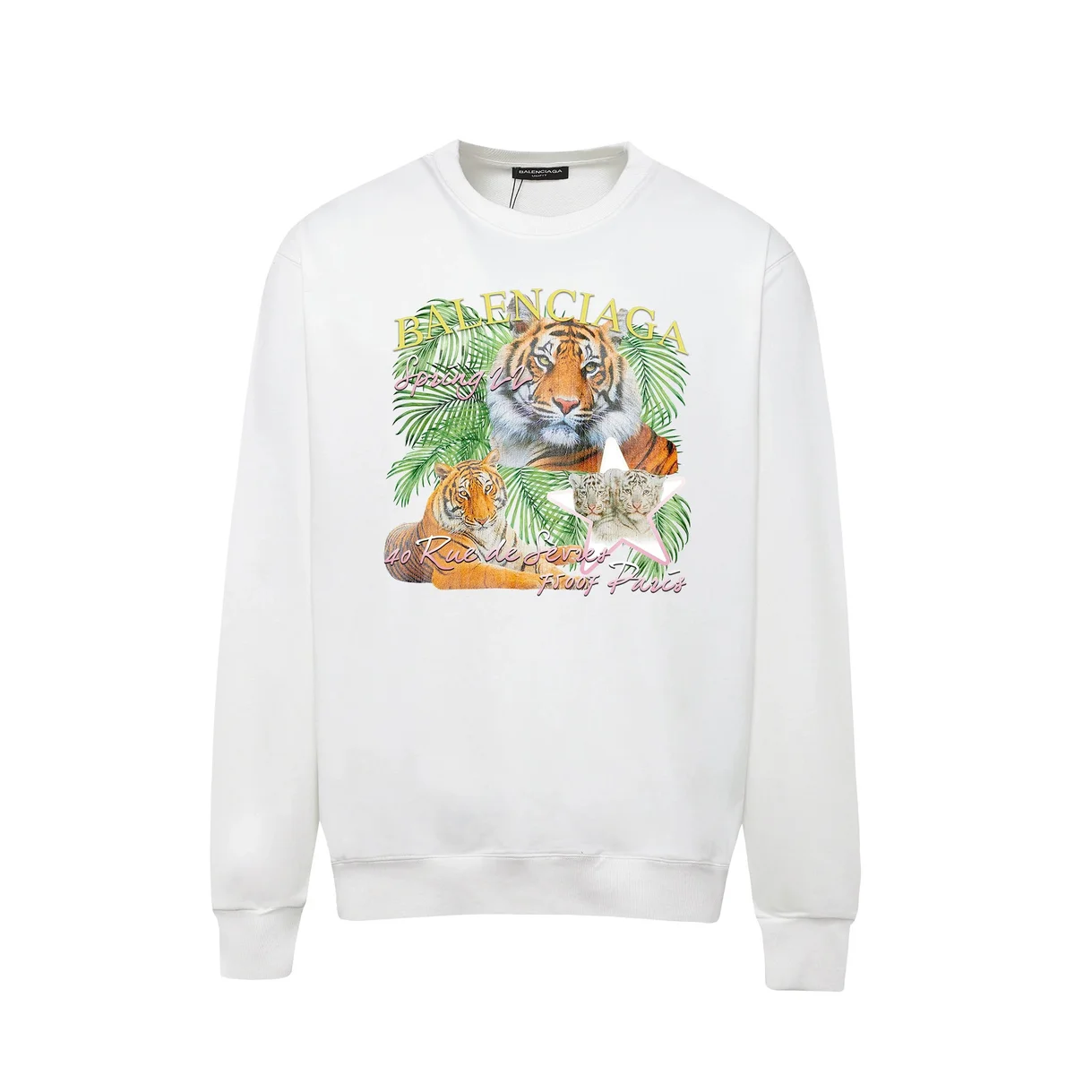 Balenciaga Tiger Print Crewneck Sweatshirt White