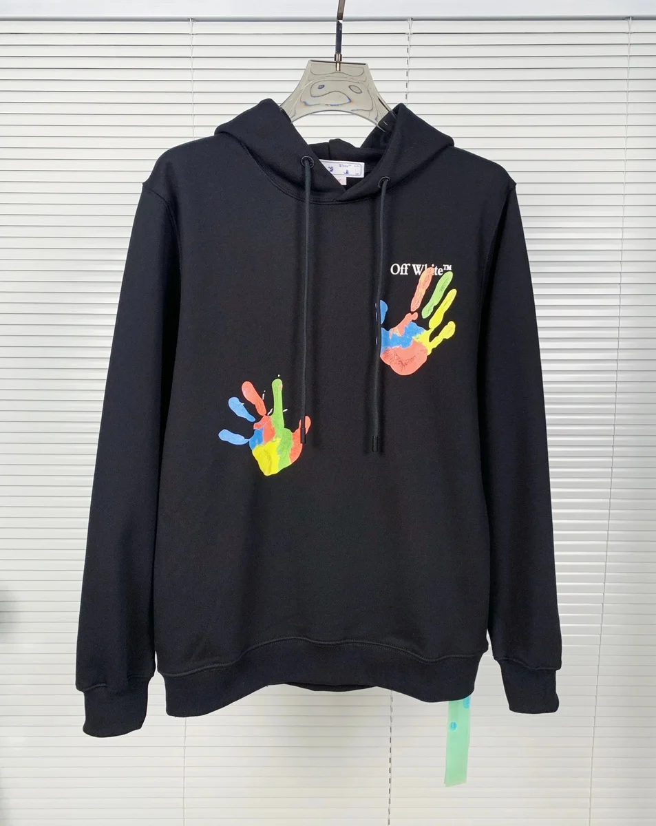 Off-White Handprint Hoodie Black with Colorful Prints