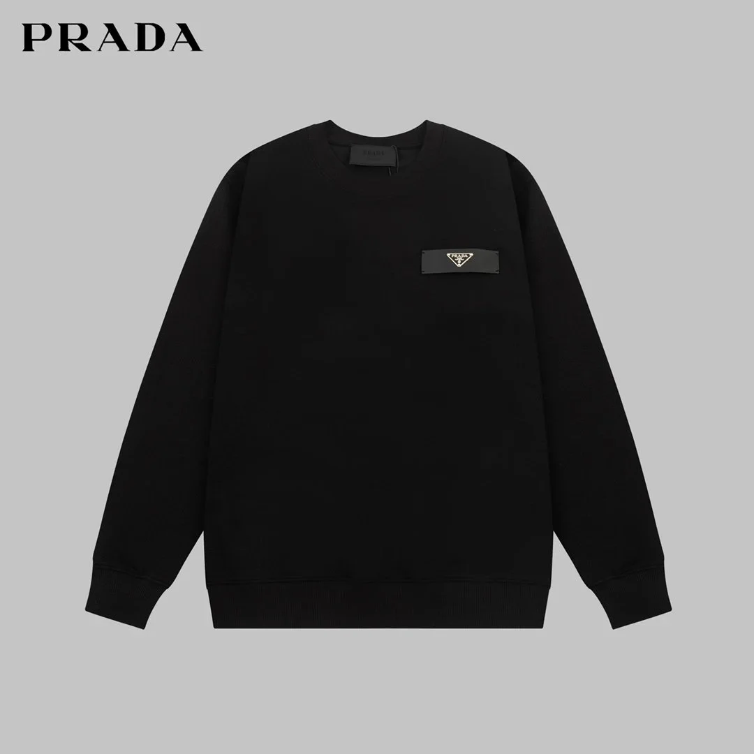 Prada Black Logo Patch Crewneck Sweatshirt