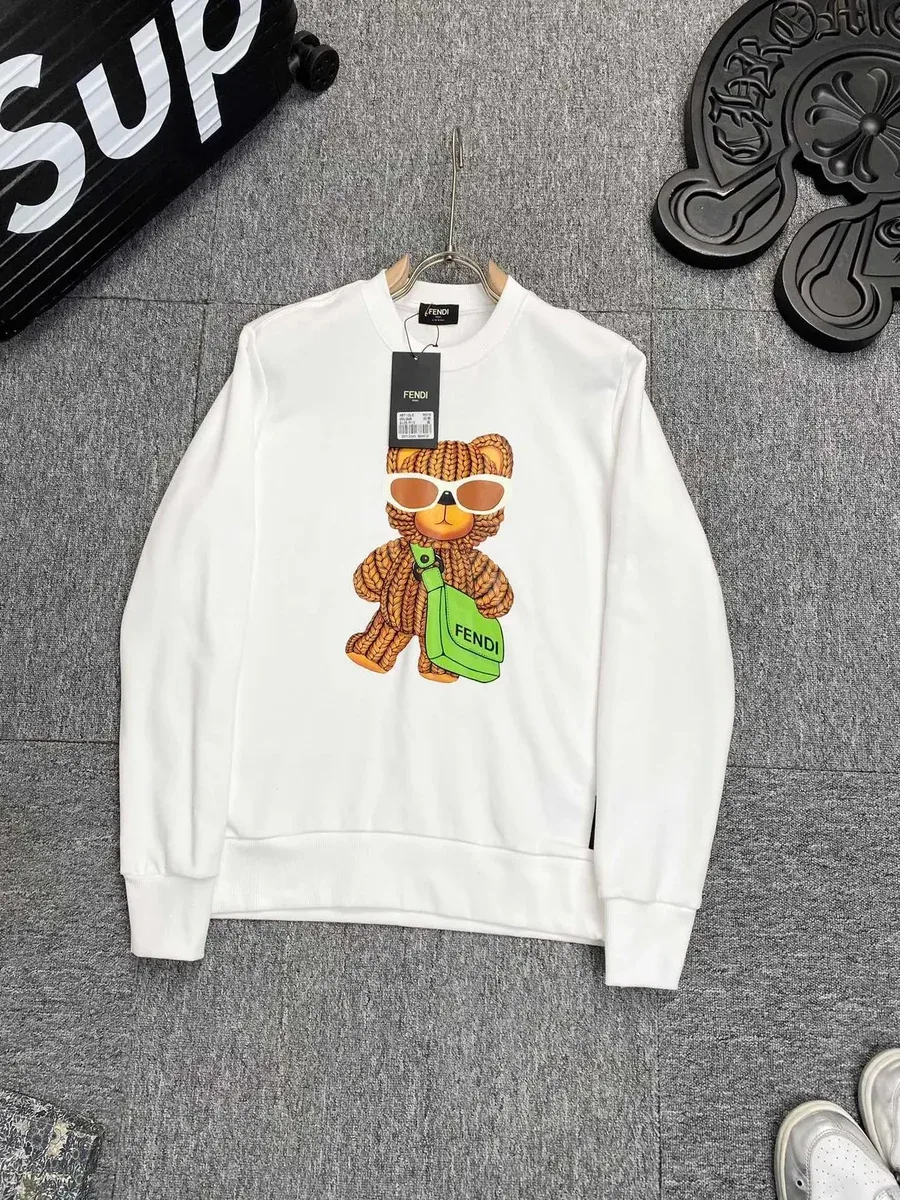Fendi Bear Print White Hoodie
