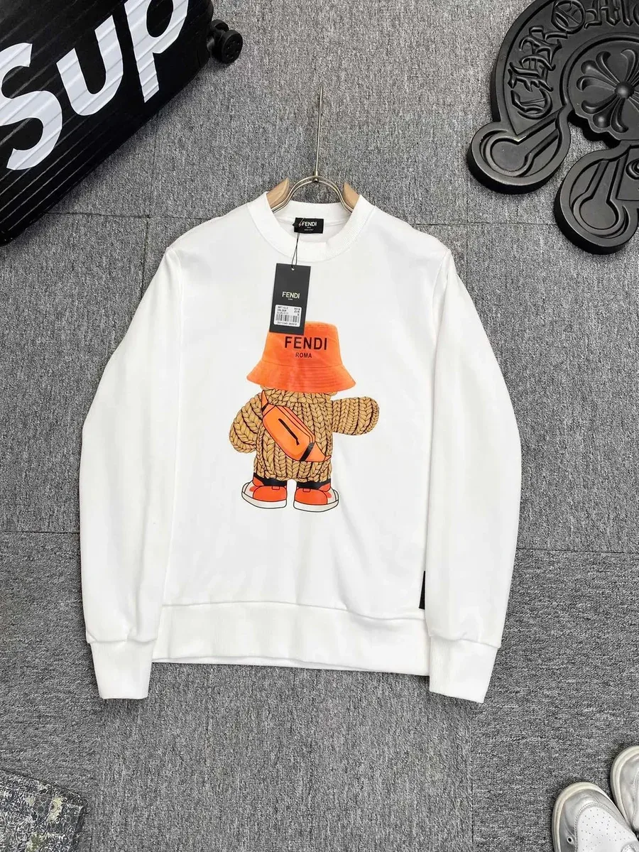 Fendi White Bear Print Crewneck Sweatshirt