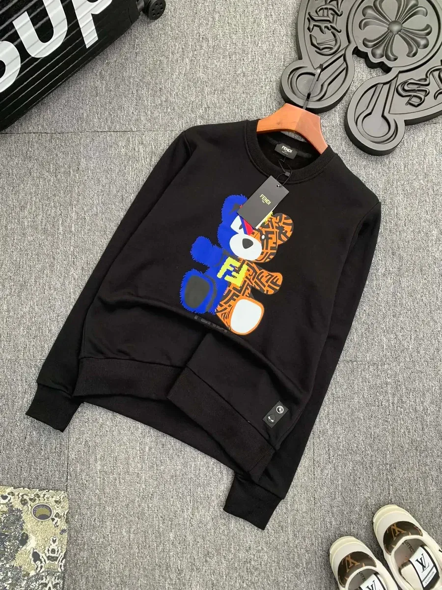 Fendi Bear Print Black Cotton Sweatshirt