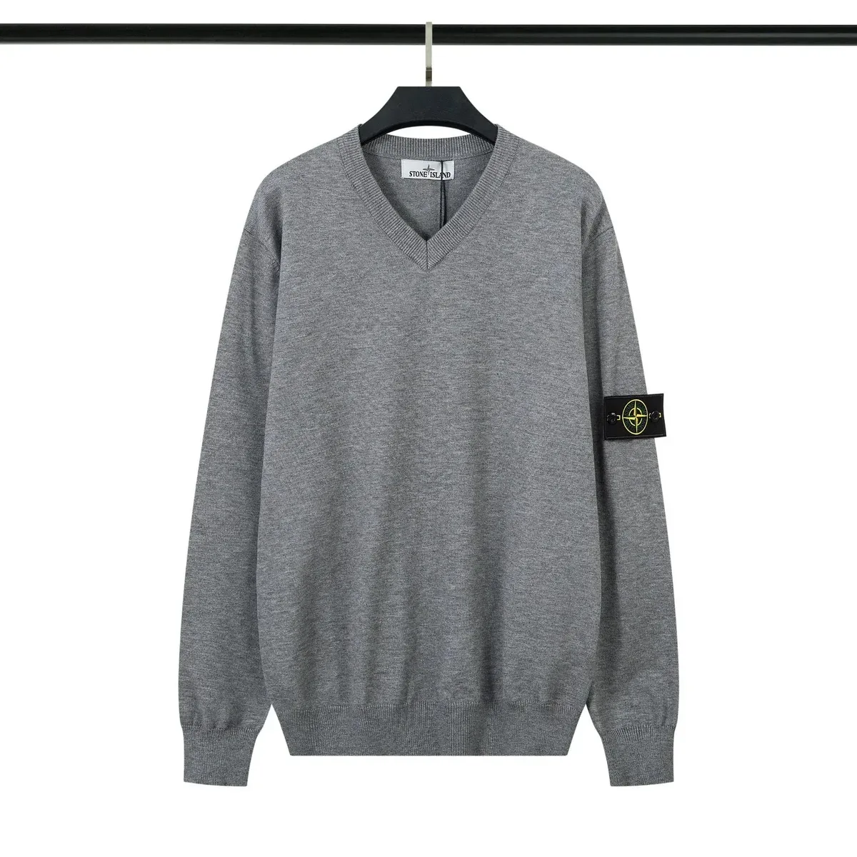 Stone Island 68-15 Grey V-Neck Sweater