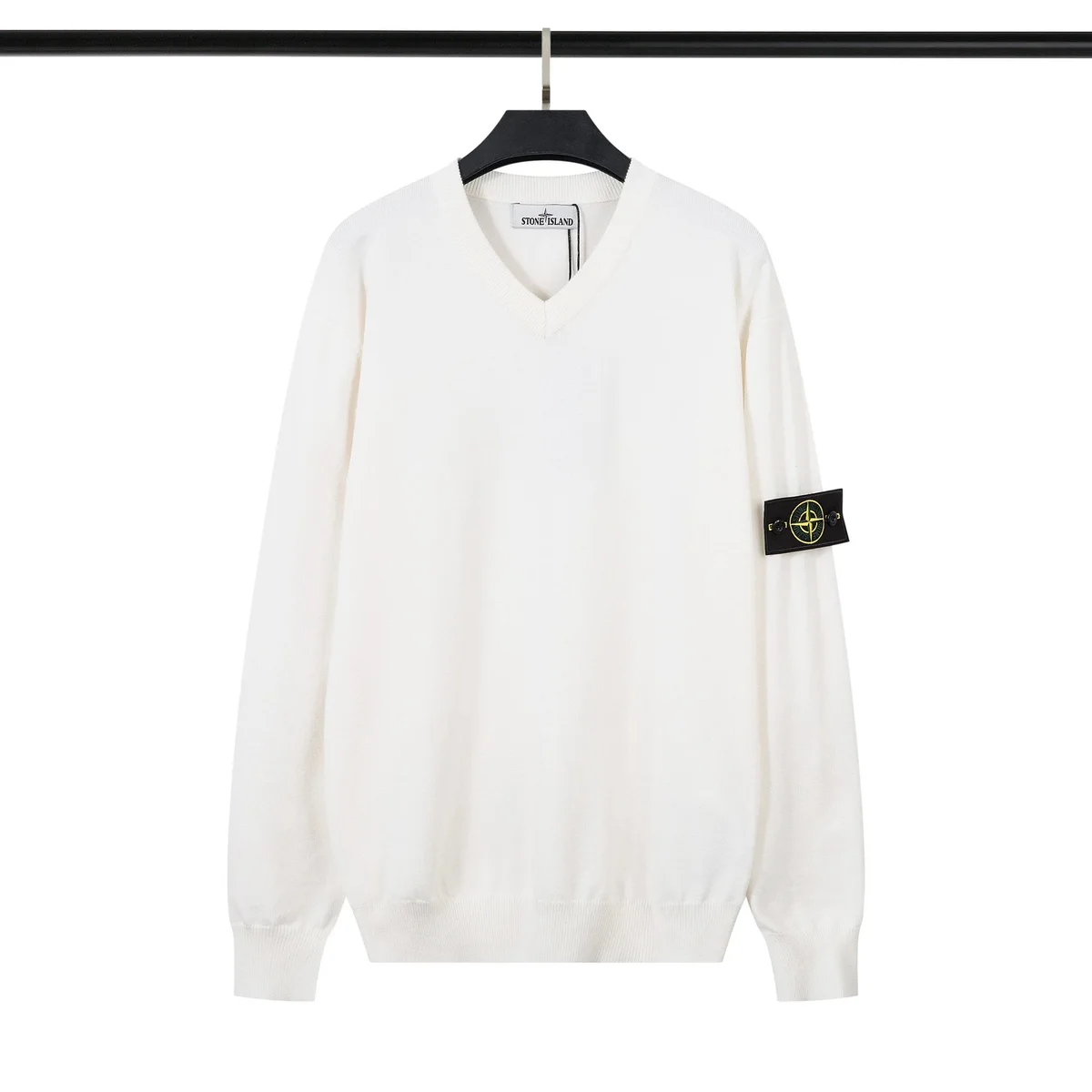Stone Island 68-15 White V-Neck Sweater