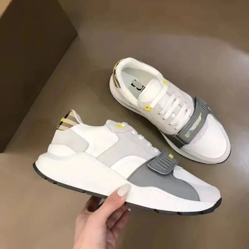 Burberry White & Grey Leather Sneakers