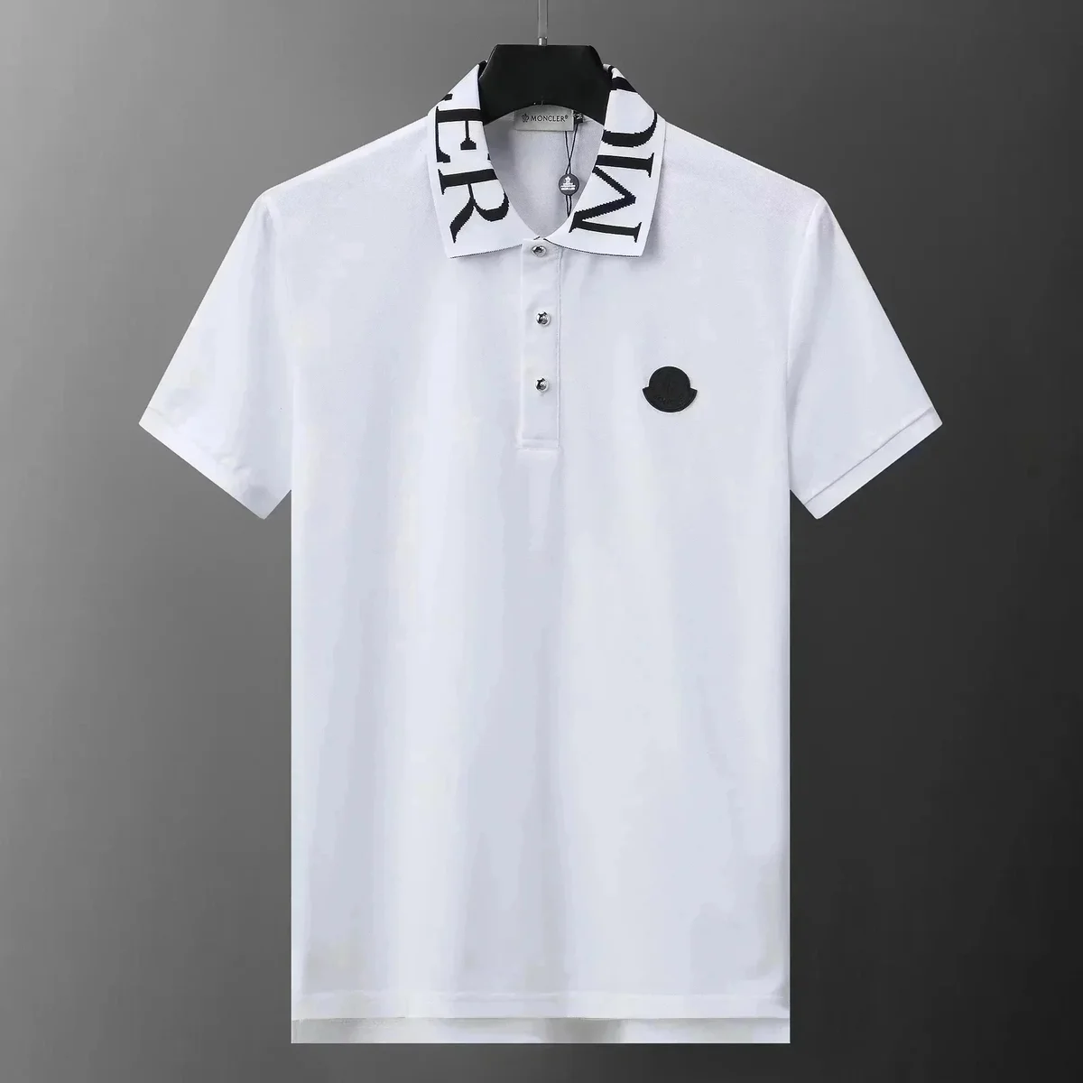 Moncler White Logo Collar Polo Shirt