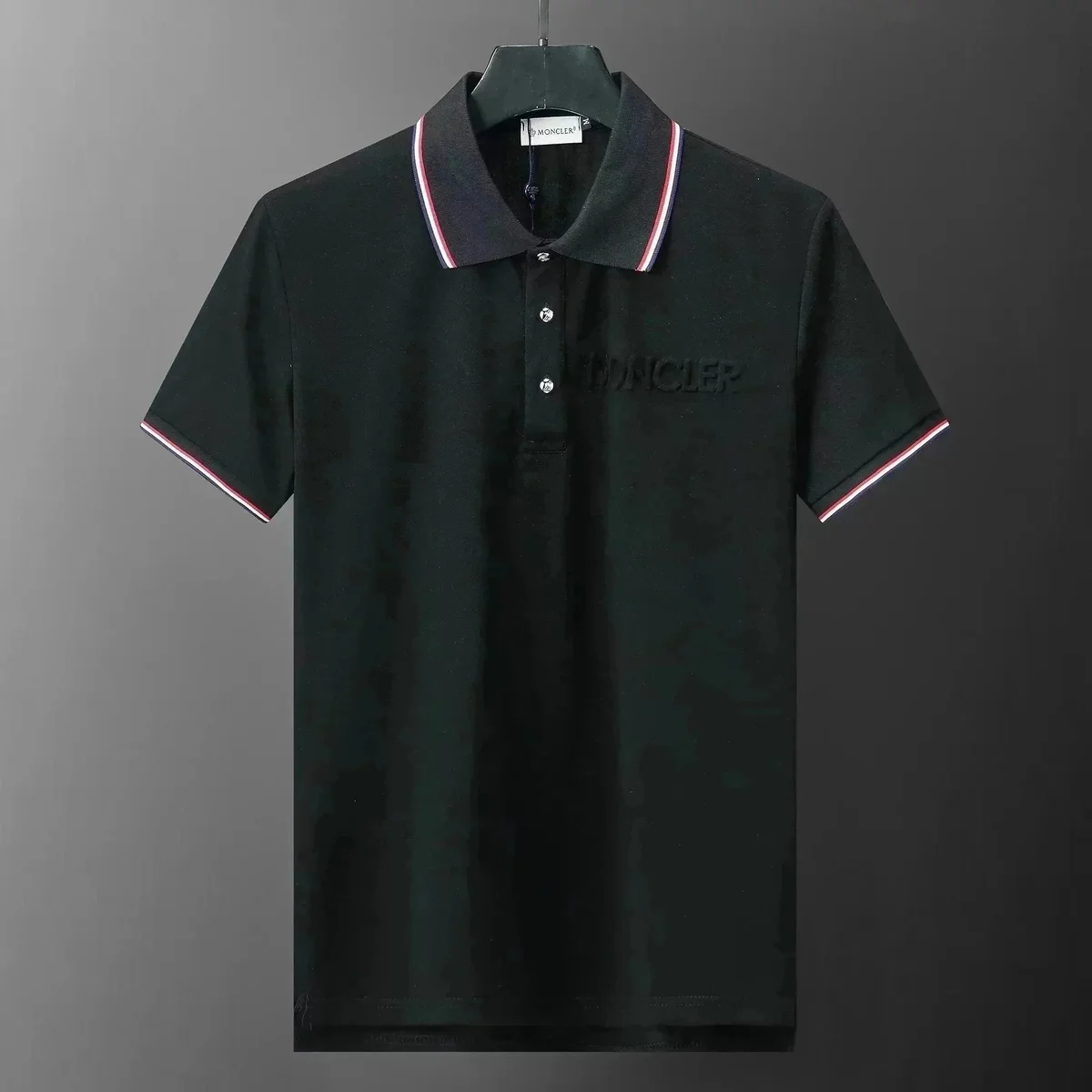 Moncler Black Polo Shirt with Embroidered Logo