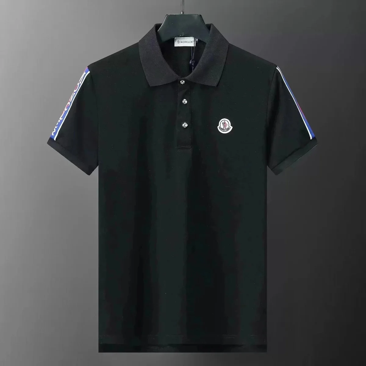 Moncler Black Polo Shirt with Embroidered Logo
