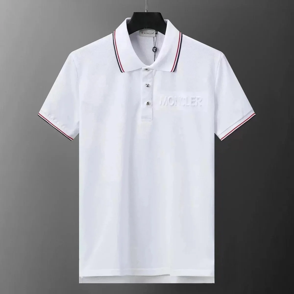 Moncler White Embossed Polo Shirt