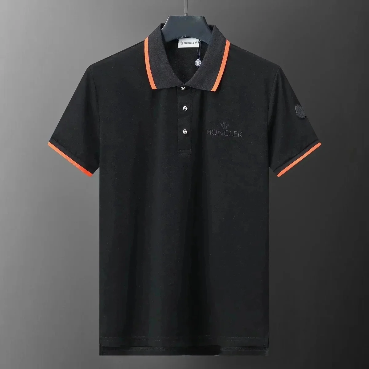 Moncler Black Orange Trim Polo Shirt