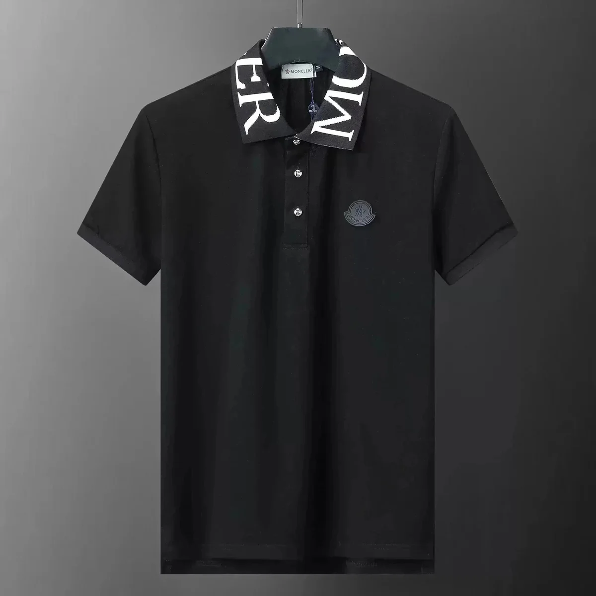 Moncler Polo Shirt Black Logo Collar Short Sleeve
