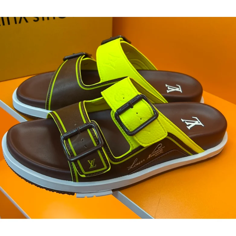 Louis Vuitton LV Trainer Brown & Neon Yellow Sandals