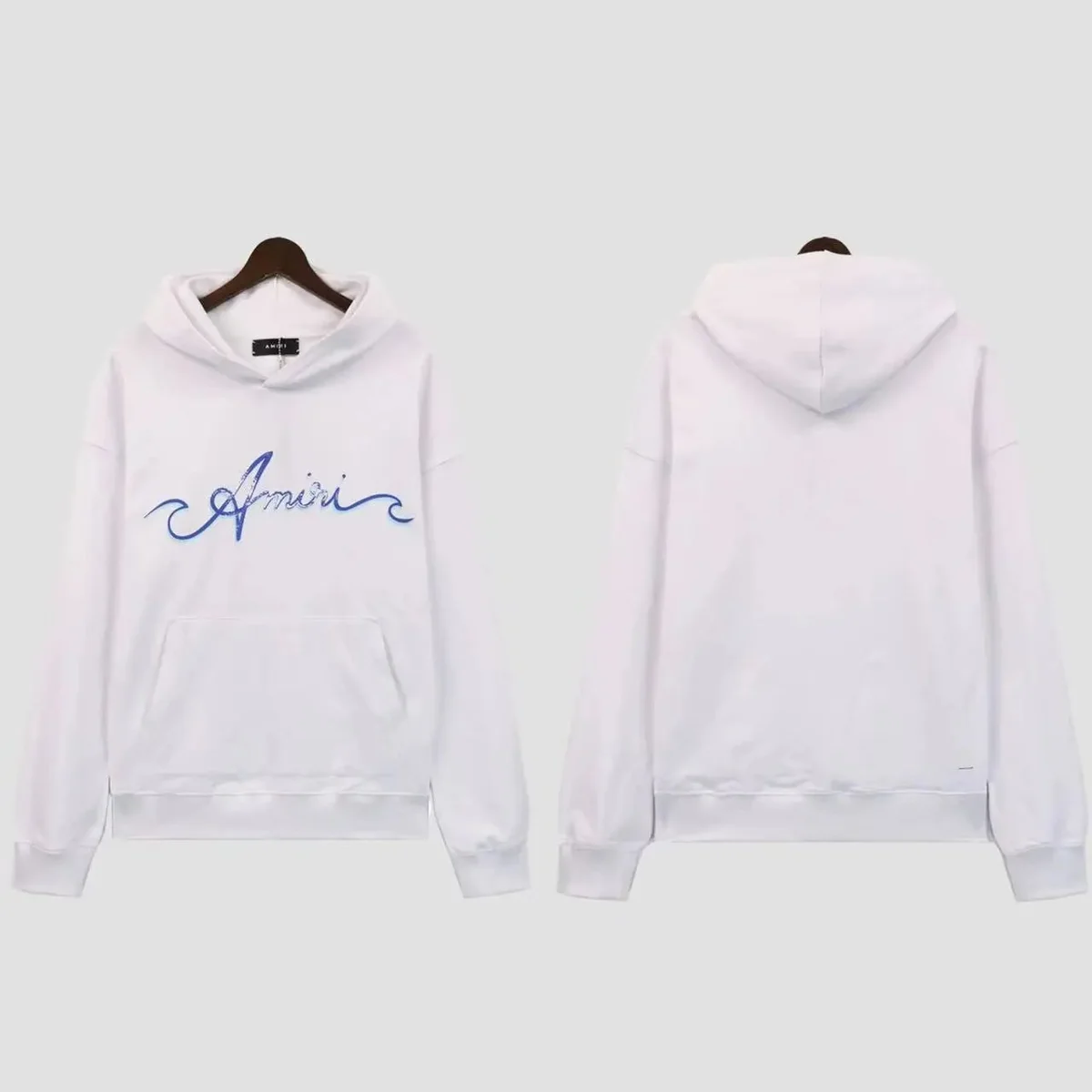 Amiri White Blue Script Hoodie