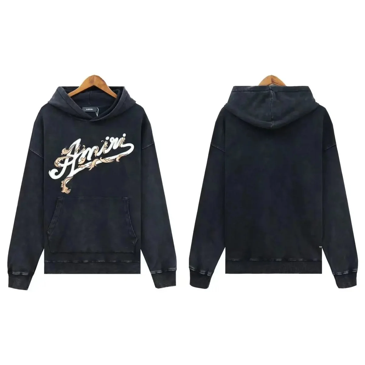 Amiri Amiri Washed Black Hoodie with Script Logo Black - 1
