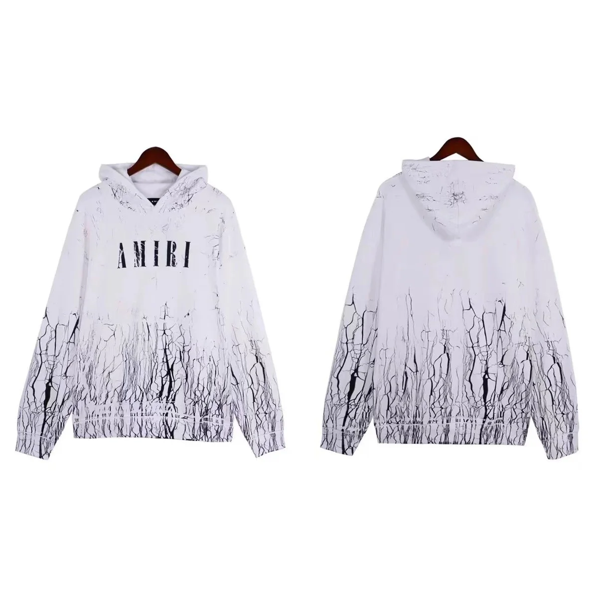 Amiri White Crackle Print Hoodie
